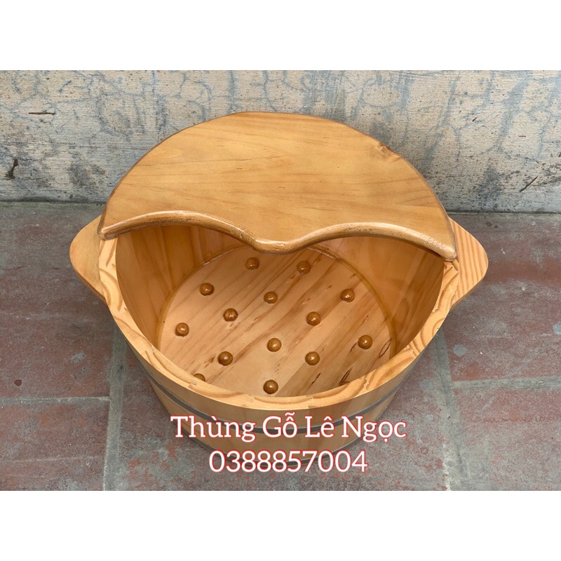 Chậu gỗ ngâm chân masage có nắp