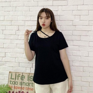 Áo thun big size cổ choker màu đen size lớn 65-100kg