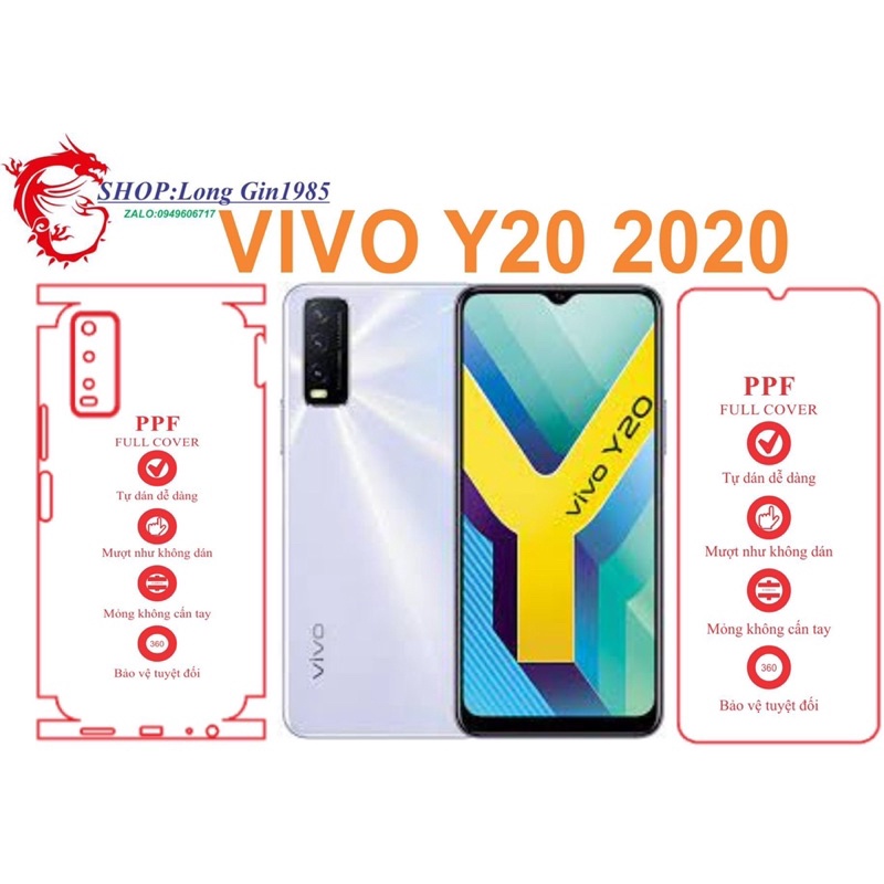 Vivo Y20 2020 miếng dán trong Ppf mặt sau và mặt trước chống va đập chống trầy xước