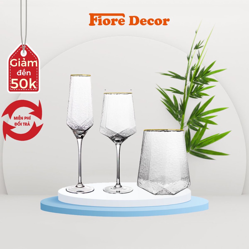 Ly uống rượu vàng , ly thuỷ tinh đẹp cao cấp miệng viền vàng Fiore