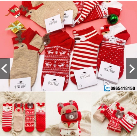 Tất Vớ họa tiết Giáng Sinh dễ thương vải cotton co dãn bền bỉ Quà tặng Noel xinh xắn