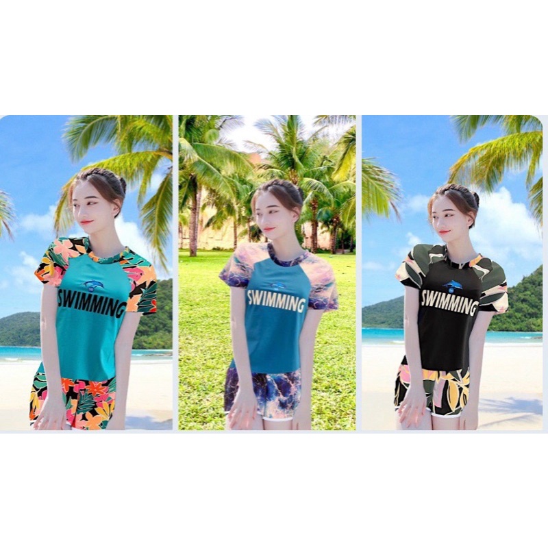 Bộ bơi nữ hai mảnh áo tay ngắn quần đùi35-75kg