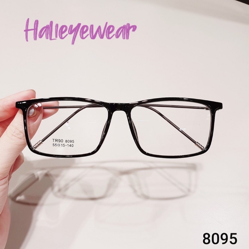 Gọng kính cận mảnh nhựa dẻo chân kim loại nam nữ mắt vuông nhiều màu 8095 Hainam Eyewear