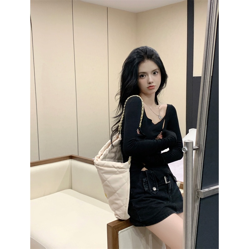 Áo Dệt Kim Tay Dài Dáng Ôm Thời Trang Hàn Quốc Quyến Rũ Cho Nữ