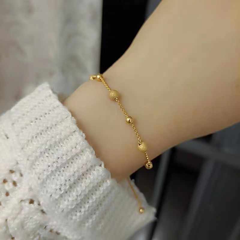 Hàng Mới Về Vòng Tay Chuỗi Hạt Cỡ Nhỏ Bằng Thép Titan Mạ Vàng Hồng 18K Thiết Kế Đơn Giản Dễ Phối Đồ