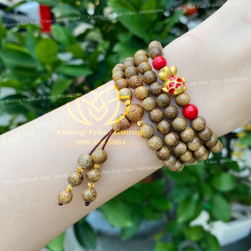 Chuỗi Trầm Hương Tốc 108 hạt mix Cá Chép vàng - Vòng Tay Gỗ tự nhiên Nam Nữ - Dây Tràng