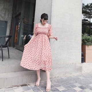 VÁY MAXI CHẤM BI HỒNG