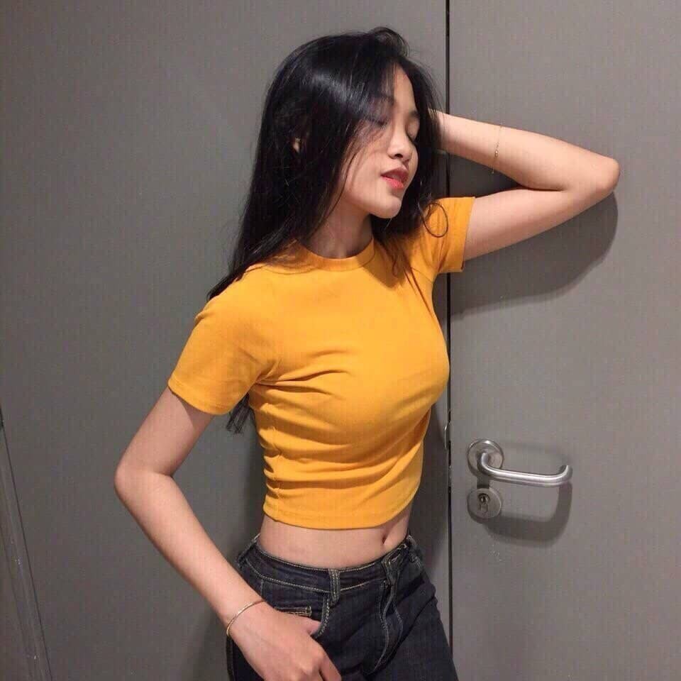 Áo thun croptop ngắn tay trẻ trung phong cách [ ảnh thật ]