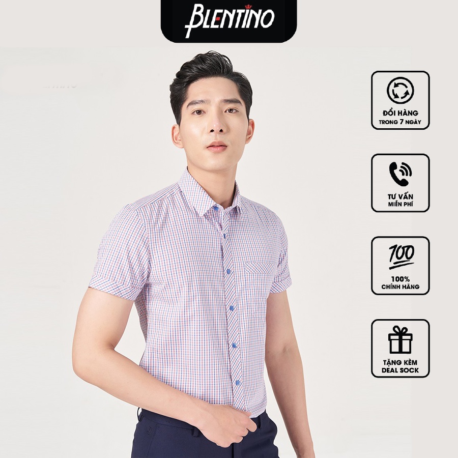 Áo Sơ Mi Kẻ Đỏ Sọc Ngắn Tay Cotton BCV15(2)