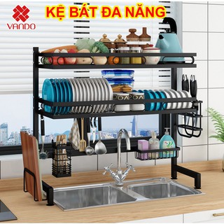 Kệ Để Chén Đĩa Đa Năng Thông Minh VANDO Trên Bồn Rửa Bát, Thép Carbon Sơn Đen Cao Cấp