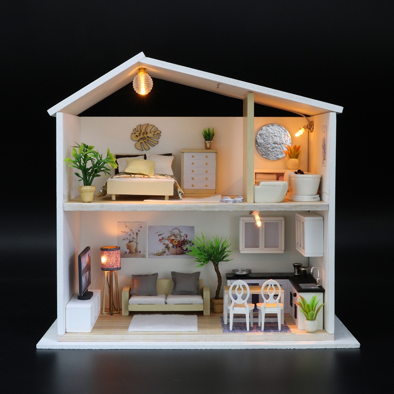 đồ chơi lắp gáp gỗ  mô hình trang trí 3D handmade ngôi nhà thời gian  M039 có đèn