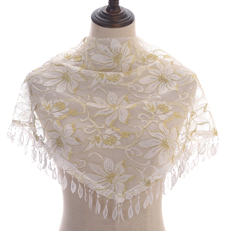 Khăn Choàng Cổ Họa Tiết Hoa Phối Ren Tua Rua Phong Cách Bohemian