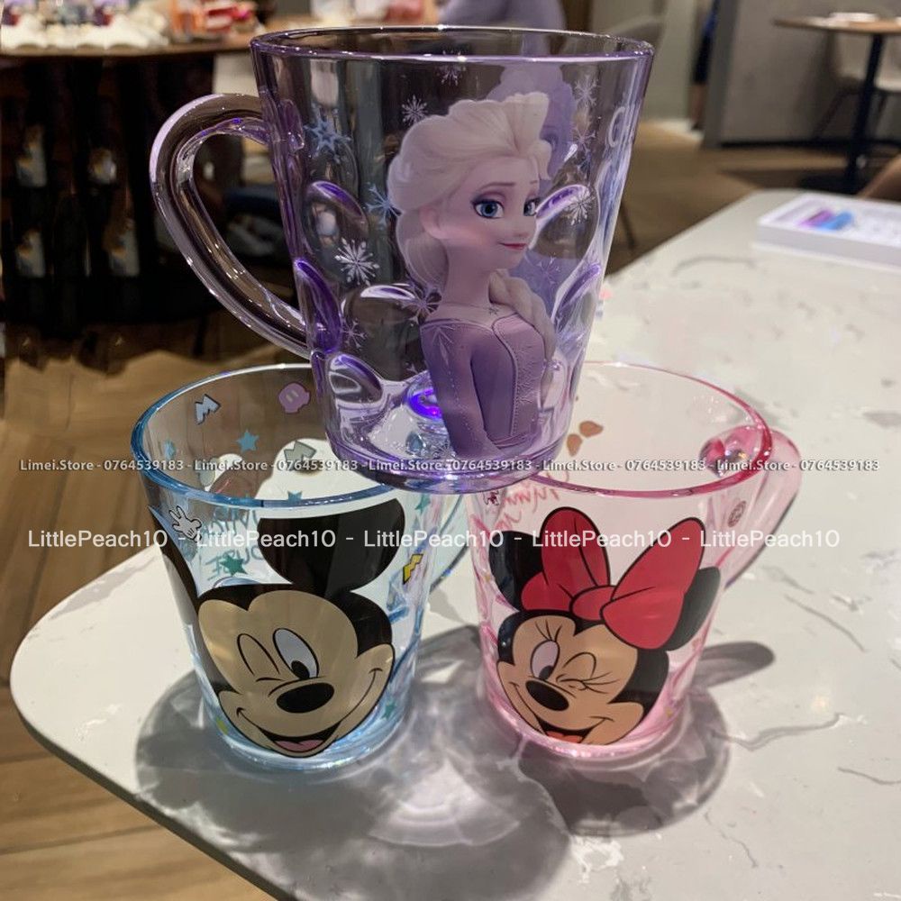 Ly nhựa Disney uống nước trong suốt có quai cầm tay hình Frozen Mickey Minnie Ariel cho bé