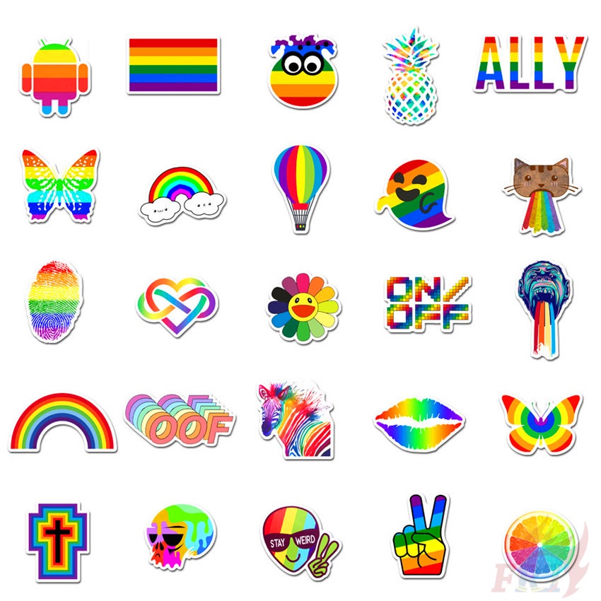❉ Hello！Let's Rainbow Series 02 Stickers ❉ 50Pcs/Set DIY Fashion Mixed Luggage Laptop Skateboard Decals Doodle Stickers