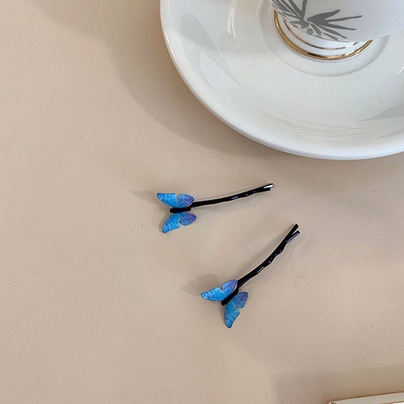 Set 4 Kẹp Tóc Hình Bướm Màu Xanh Dương Phong Cách Retro Nhật Bản Cho Nữ