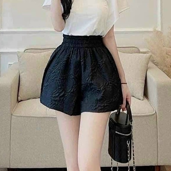 quần short đùi lưng chun dập hoa nổi xinh kl