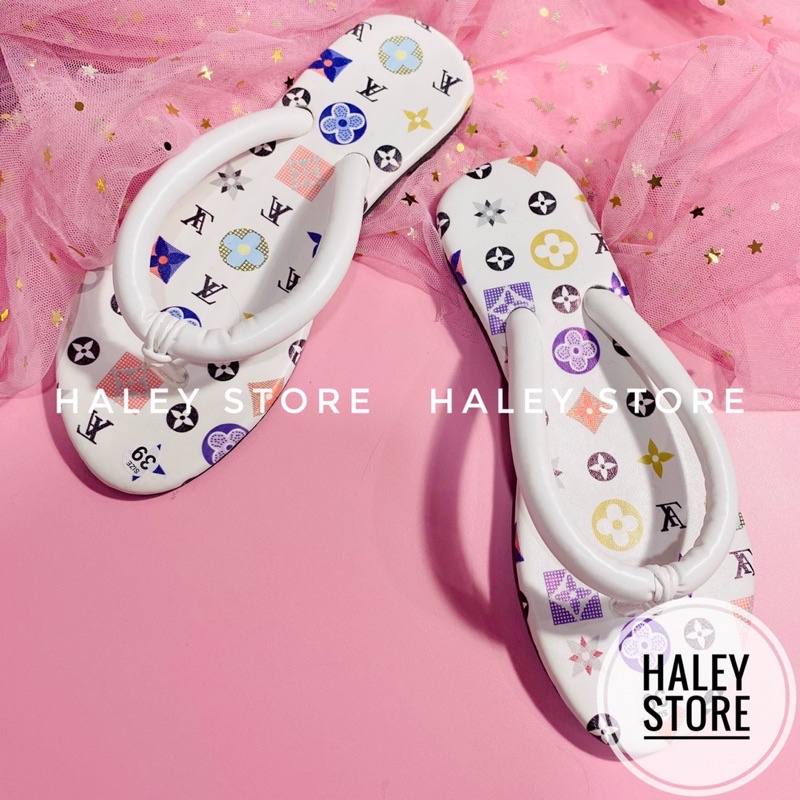 Dép kẹp HALEY STORE ống to mũi tròn hoạ tiết xinh xắn bò sữa hotrend phong cách teen tiểu thư đi chơi đi dạo đi biển