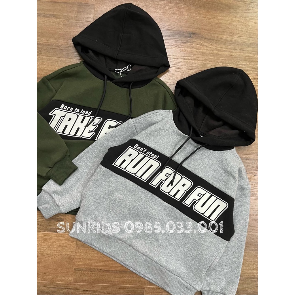 Bộ nỉ hoodie bé trai chữ ngực