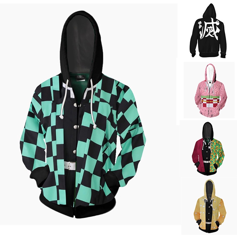 Áo khoác hoodie phối dây kéo phong cách Anime Demon Slayer Kimetsu no Yaiba Kamado Tanjirou Nezuko | BigBuy360 - bigbuy360.vn