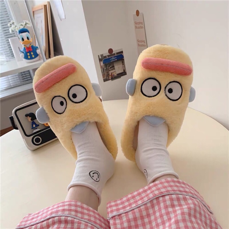 Dép bông đi trong nhà chống trượt giữ ấm mùa đông hình hoạt hình dễ thương phong cách Hàn Quốc kèm ảnh thật
