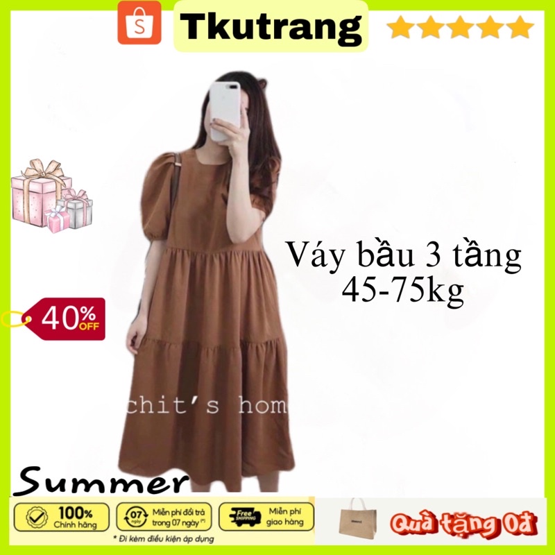 Váy Bầu tay lỡ dáng suông sanh chảnh