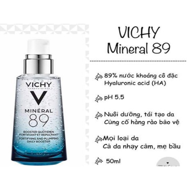 [Cấp ẩm sâu-da phục hồi nhanh] Serum Dưỡng Chất Khoáng Cô Đặc Vichy Mineral 89 50ml nội địa Pháp mịn màng trắng hồng