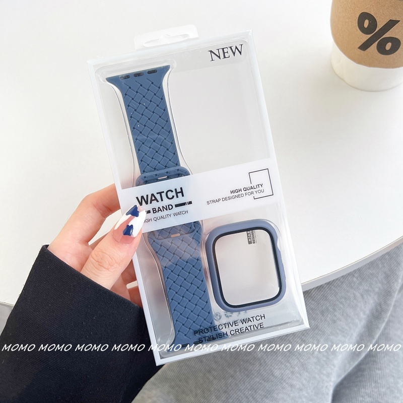 Bộ Ốp Bảo Vệ 2 Trong 1 Bằng Cao Su Silicon Cho iWatch Series 7 6 5 4 3 2 1 SE 41mm 45mm 44mm 40mm