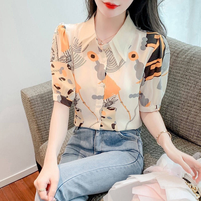 Áo Sơ Mi Tay Ngắn Cổ Bẻ Dáng Rộng Phong Cách Hàn Quốc Thời Trang Mùa Hè Cho Nữ