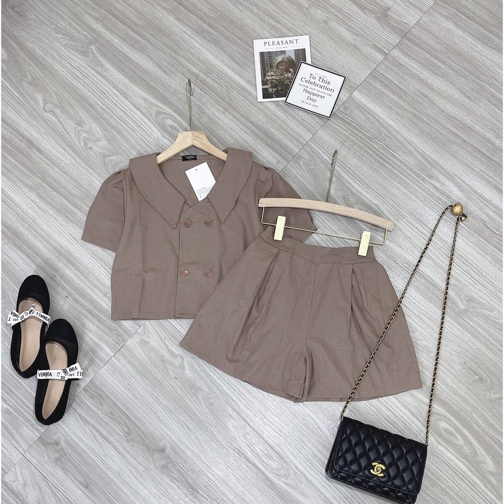 áo blazer ngắn tay bồng dáng crt kèm quần sóc chiết ly cực xinh Chất đũi xước tàu đứng phom cao cấp ulzzang xiao chất đẹ