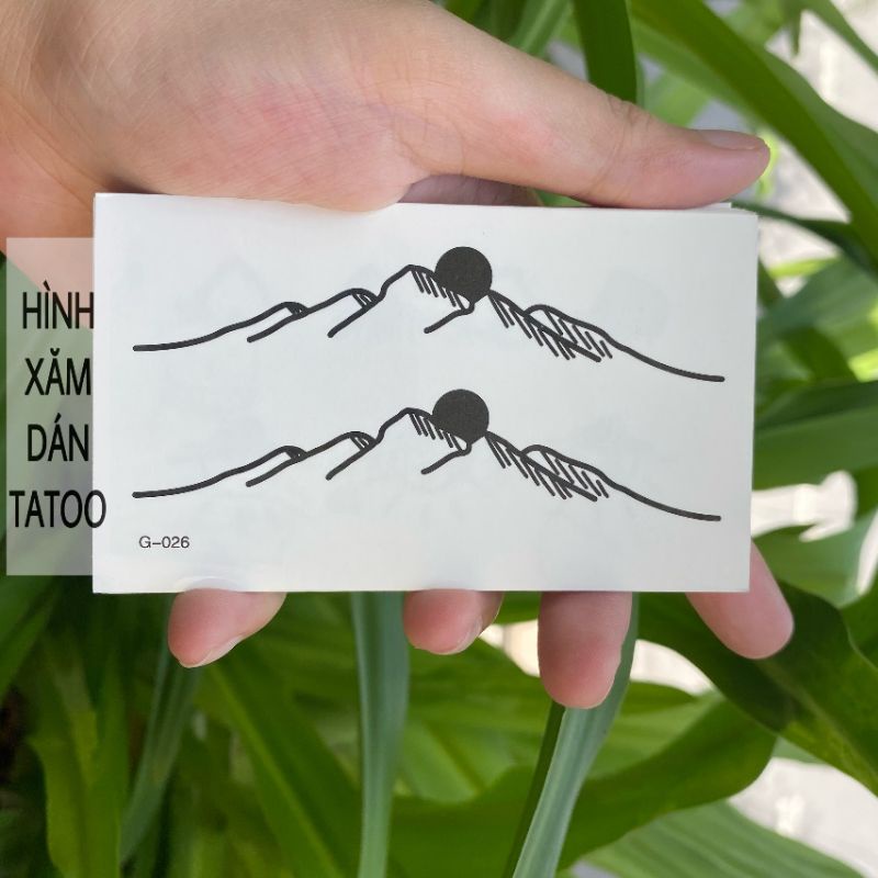 Hình xăm dán mặt trời lặn sau núi g26. Tatoo tạm thời size &lt; 10x6cm