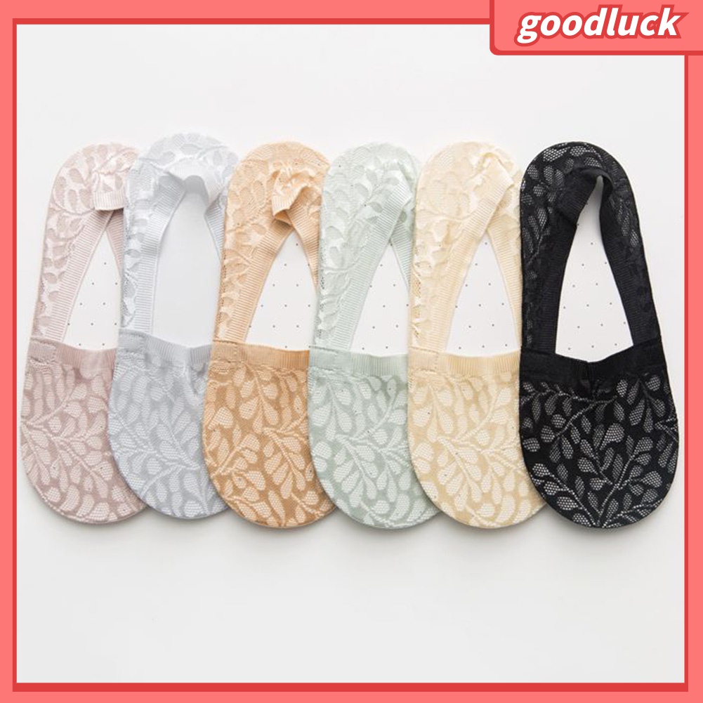 [GOLUK] Vớ Thuyền Ren Cổ Thấp Màu Trơn Chống Trượt Thời Trang Dành Cho Nữ