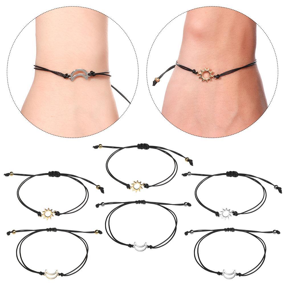 YVE Bộ 2 Vòng Tay Dây Bện Gắn Mặt Trăng / Mặt Trời Thời Trang Sáng Tạo