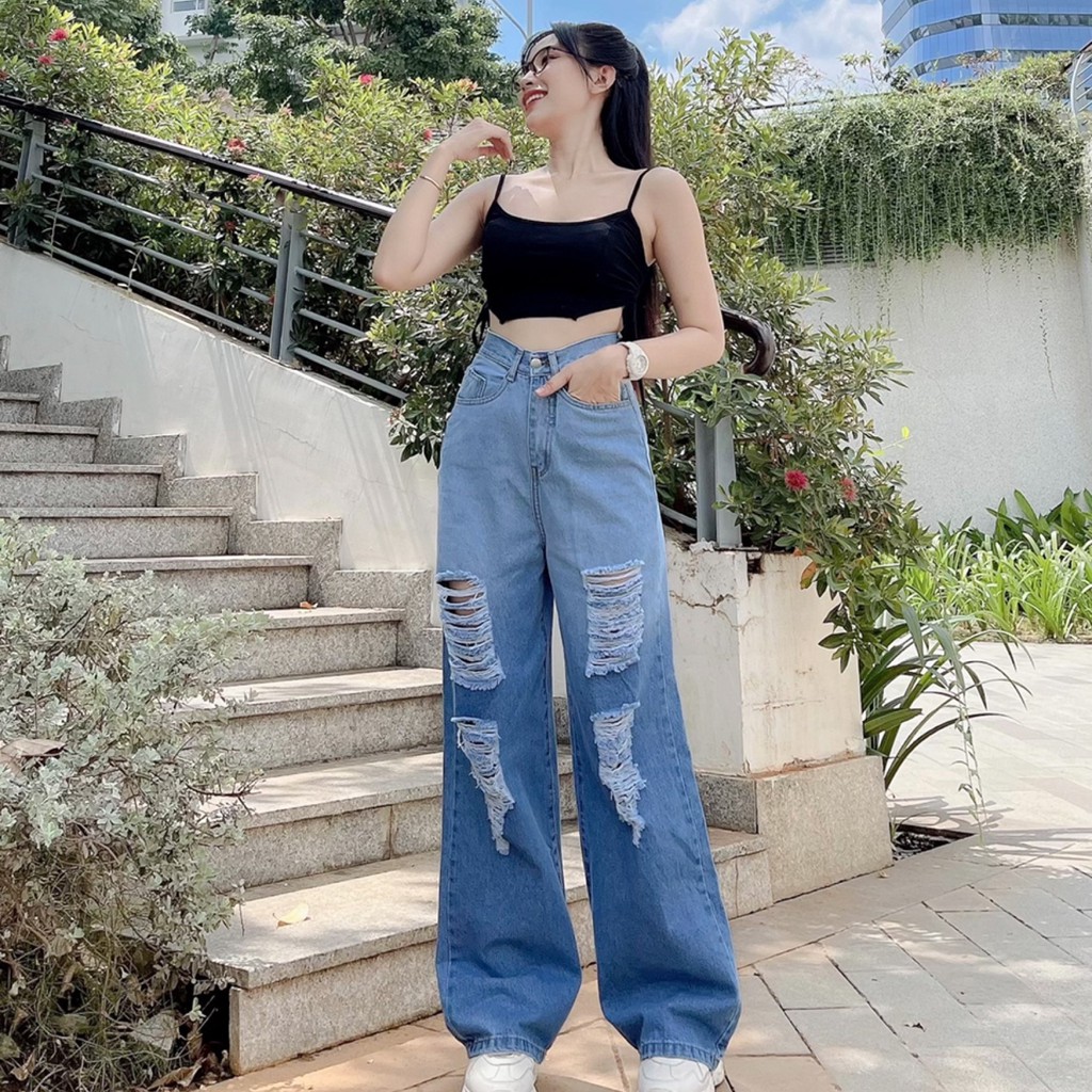 QUẦN JEANS ỐNG RỘNG NỮ LƯNG CAO LOANG MÀU RÁCH ĐÙI LAI CUỐN FORM DÀI RỘNG MÃ 3181 FORM CHUẨN DÁNG XINH UTI