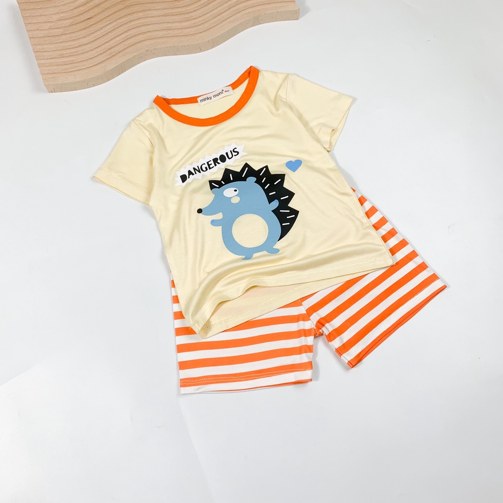 [SALE] Bộ Cộc Tay Cho Bé Trai, Bé Gái Minky Mom Vải Thun Lạnh Hoạ Tiết Nhím Xanh Quần Kẻ, Đồ Bộ Cho Bé Mặc Nhà MKM2234
