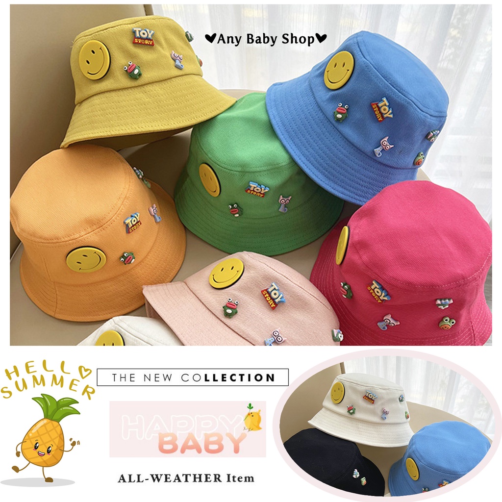 Mũ nón Bucket thời trang đính sticker mặt cười,Toy story cho bé trai và bé gái 8 màu siêu cute hột me   ❣❣