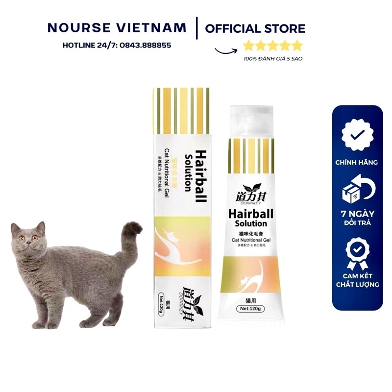 Gel tiêu búi lông cho mèo Dorrikey ngừa tắc ruột hỗ trợ nhuận tràng NourseVietnam DK02