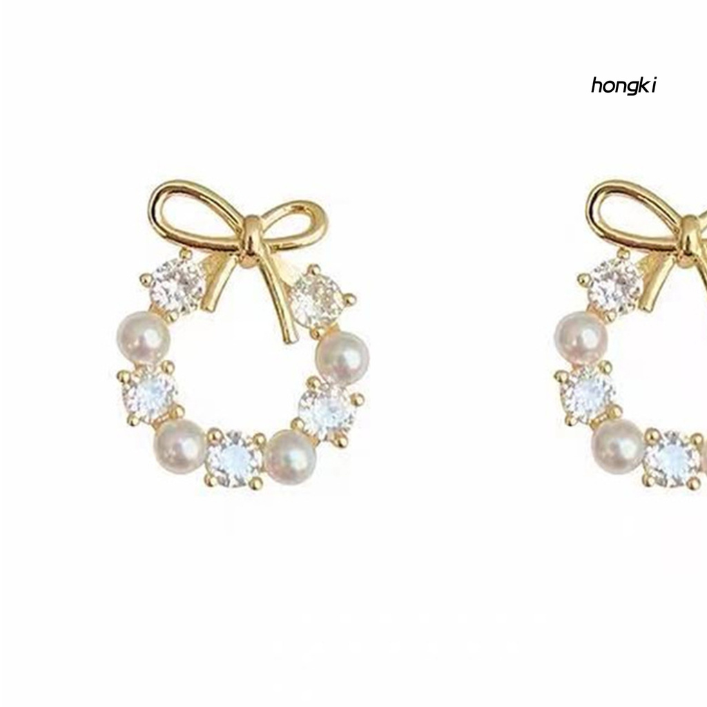 Đôi Khuyên Tai Hình Nơ Đính Ngọc Trai Xinh Xắn