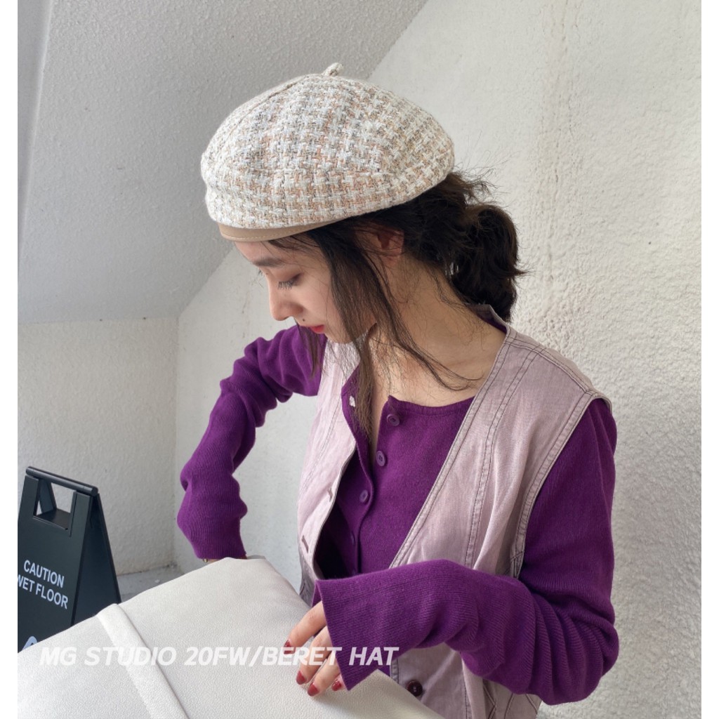 Mũ Beret MG STUDIO Họa Tiết Kẻ Sọc Thời Trang 2 Màu Tùy Chọn