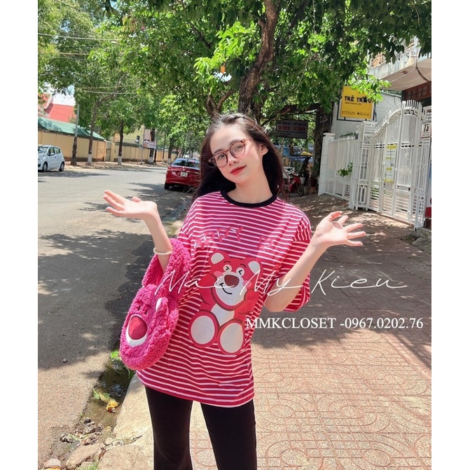 Set áo thun gấu sọc quần loa