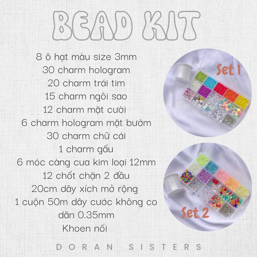 Set hạt cườm và các loại charm làm vòng tay, dây chuyền, dây đeo khẩu trang - Doran Sisters