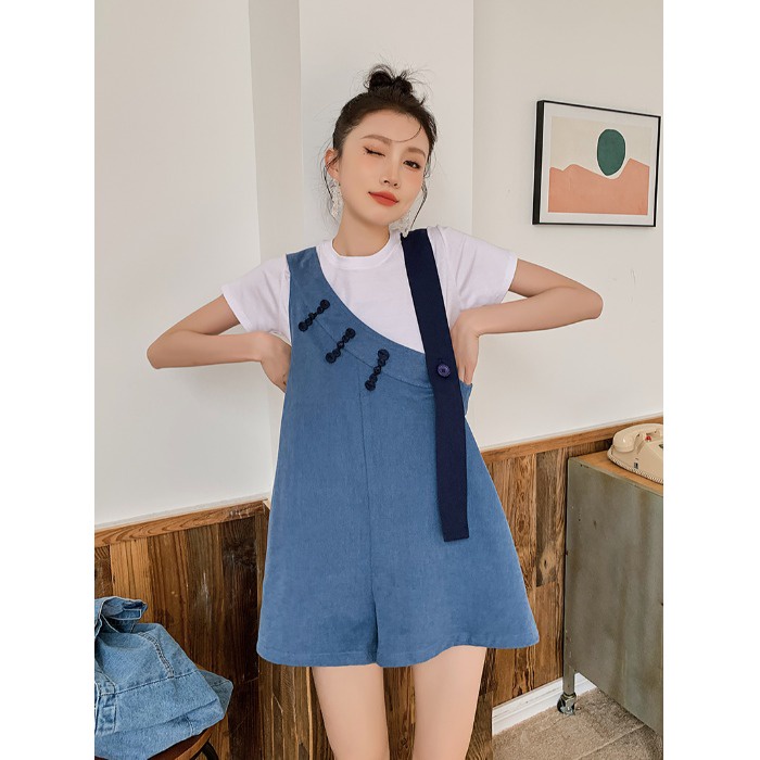 Jumpsuit Ngắn Hai Dây Dáng Rộng Thời Trang Mùa Hè Hàng Mới 2022