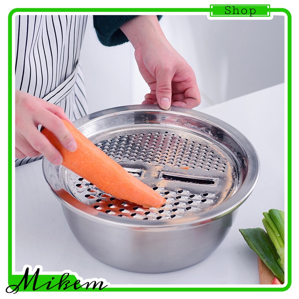 Bộ Thau Rổ bào inox tiện lợi 26 cm, Mâm nạo củ quả tiện lợi 3 trong 1/RỔ BÀO RAU CỦ INOX - BỘ THAU RỔ BÀO RAU CỦ INOX