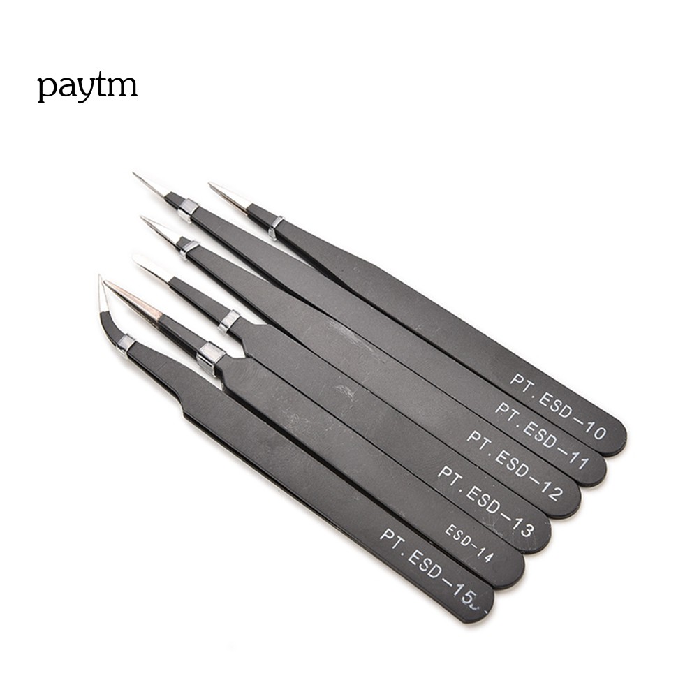 Bộ 6 nhíp chống tĩnh điện chất liệu thép cacbon dùng trong sửa chữa