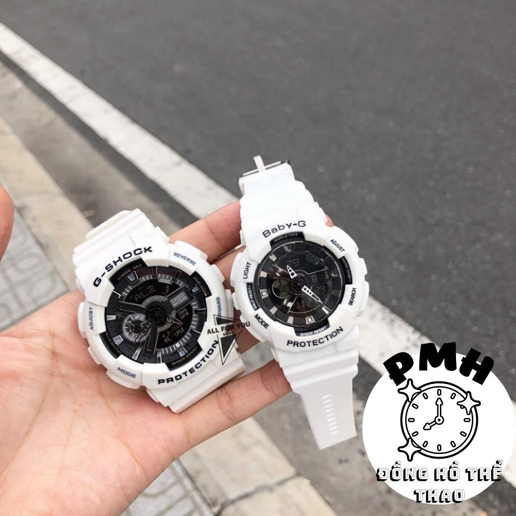 Đồng hồ đeo tay nam nữ, Đồng hồ unisex thể thao GA110 màu trắng đen 55mm × 51,2mm × 17,4mm