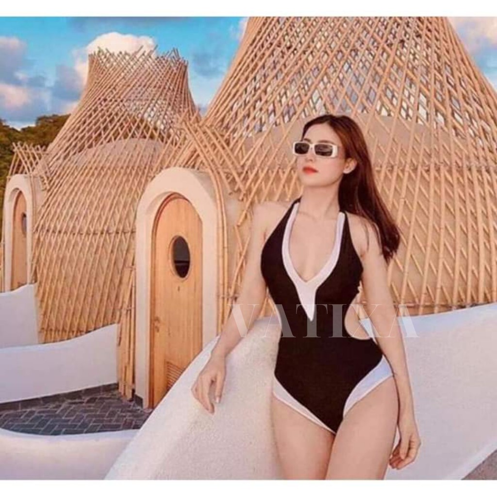 [HÌNH CHỤP THẬT] Đồ bơi Bikini 1 mảnh cut out đen viền trắng sang chảnh VATIXA BKN02