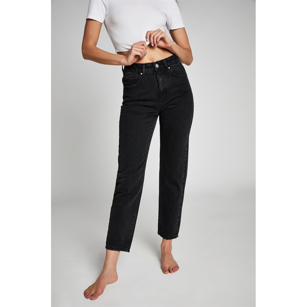 Quần Jeans Nữ Lưng Cao From Dáng Baggy Trơn Màu Đen Hot M-07