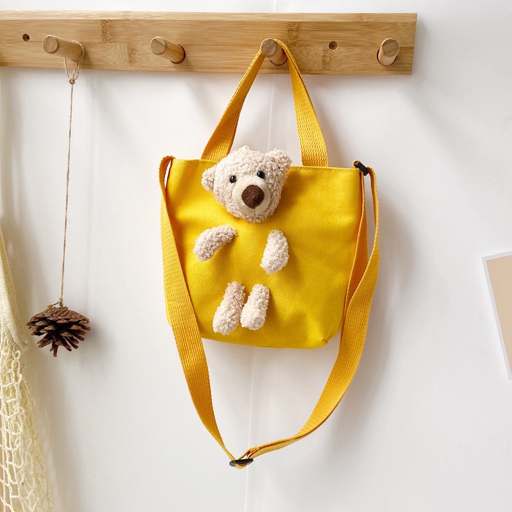 Túi đeo chéo vai bằng vải canvas hình gấu dễ thương dành cho bé gái