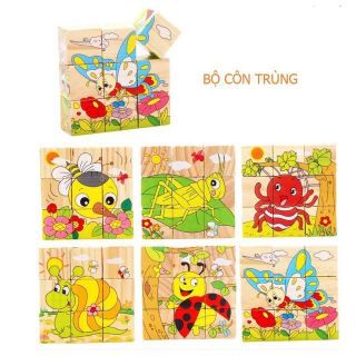 Combo 4 bộ Tranh ghép gỗ 6 mặt - Ghép hình lập phương (Nhiều mẫu)