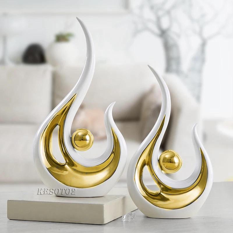 Bộ 2 Bức Tượng Nghệ Thuật Trừu Tượng Bằng Sứ Để Bàn Trang Trí Nhà Bếp