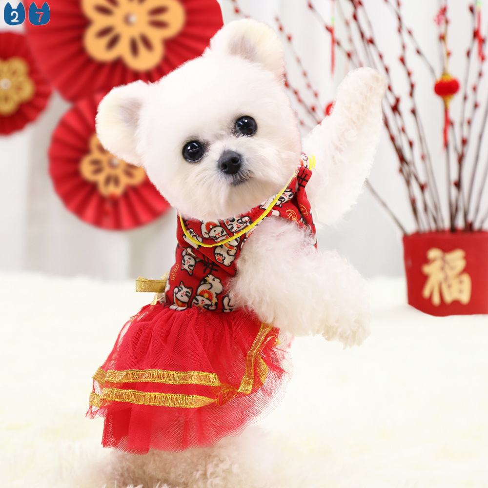 {27Pets} Áo Liền Quần Dạng Đầm Thu Đông Nhẹ Nhàng Cỡ Nhỏ Và Vừa Cho Cún Cưng
